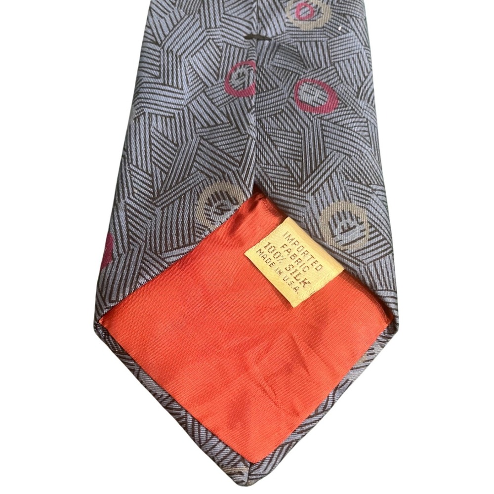 Yves Saint Laurent Mens Grey Geometric Abstract Silk Tie Made in USA YSL Necktie - Picture 2 of 6